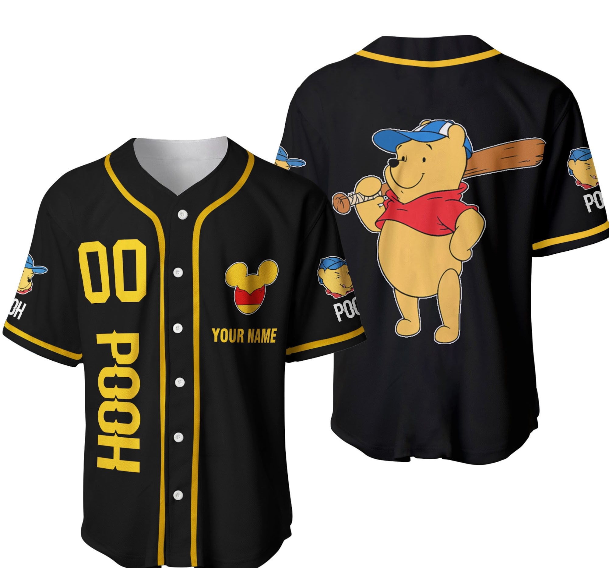 Pooh Black Yellow Baseball Jersey Shirt