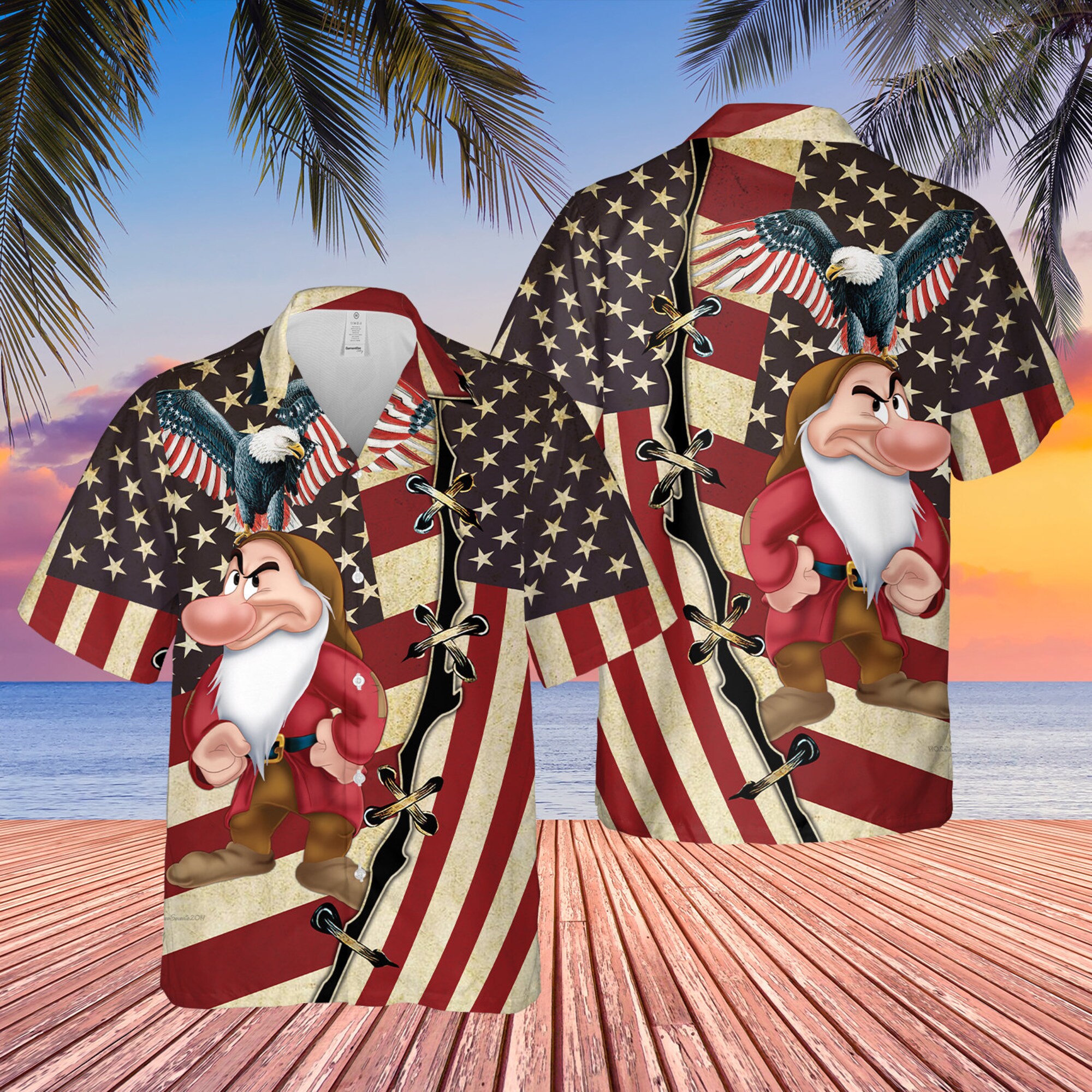 Grumpy Dwarf US Flag Hawaiian Shirt Summer Beach Trip Family Hawaiian Grumpy Disney Aloha Button Down Shirt