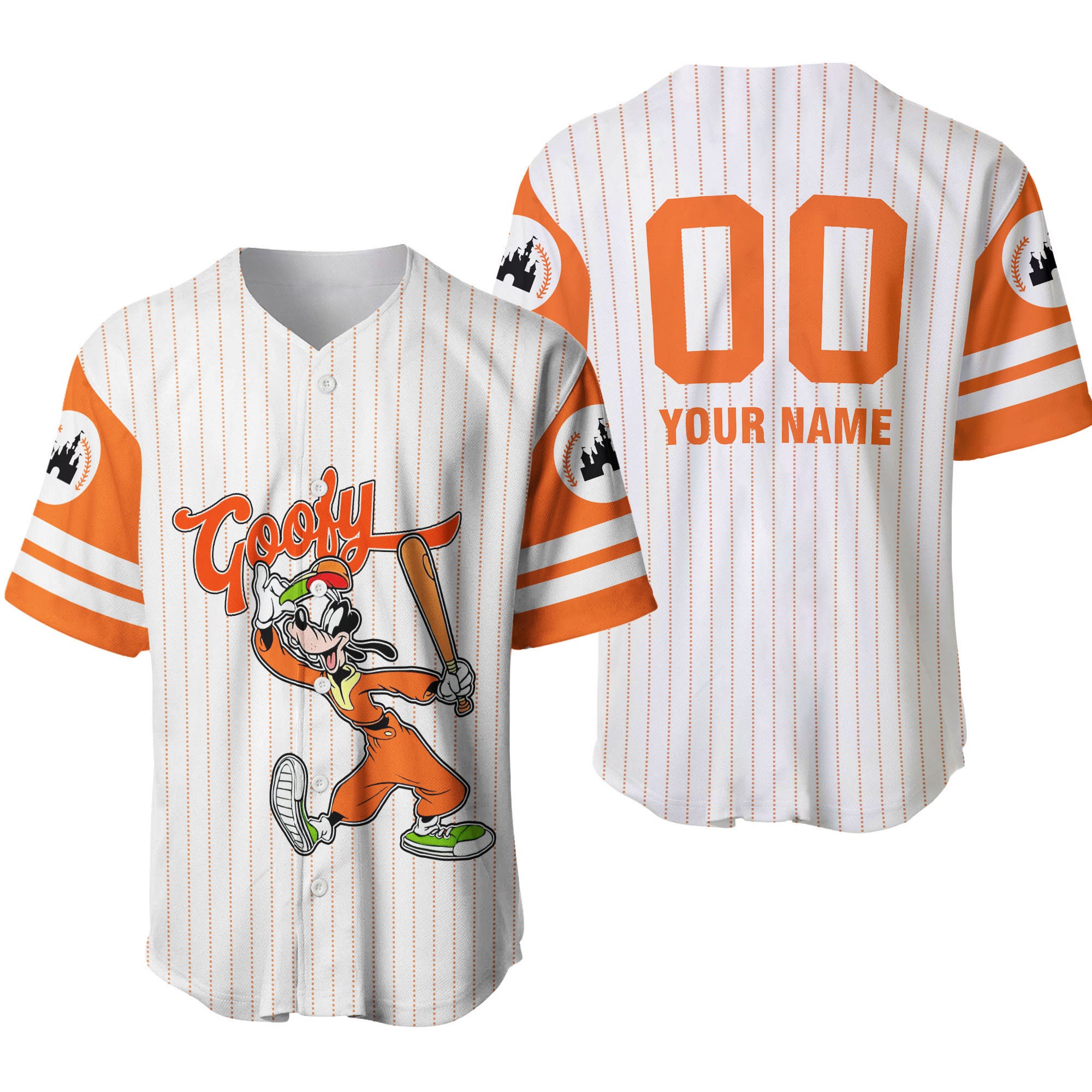 Goofy White Orange Baseball Jersey Shirt