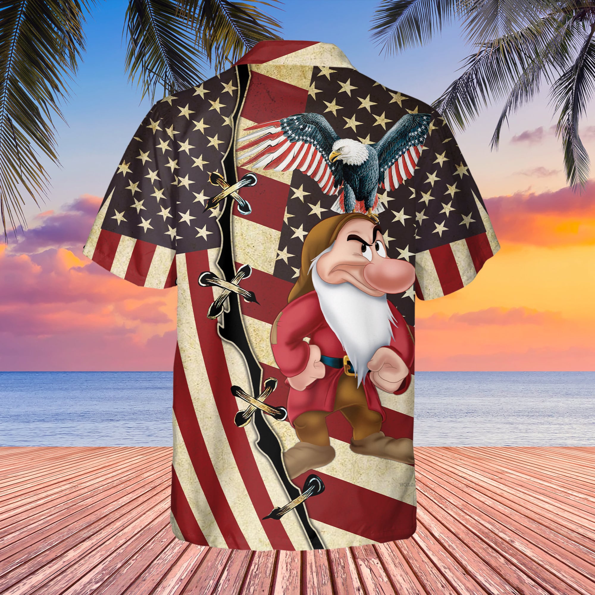 Grumpy Dwarf US Flag Hawaiian Shirt Summer Beach Trip Family Hawaiian Grumpy Disney Aloha Button Down Shirt