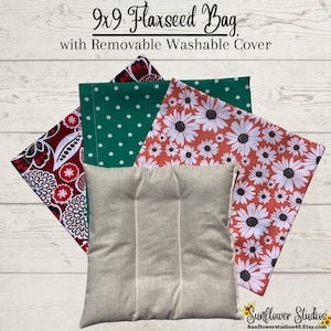9x9 Flaxseed Hot/Cold Therapy Bags with Removable Washable Covers,Microwaveable, Natural Pain Relief, Reusable, Scented Options Available