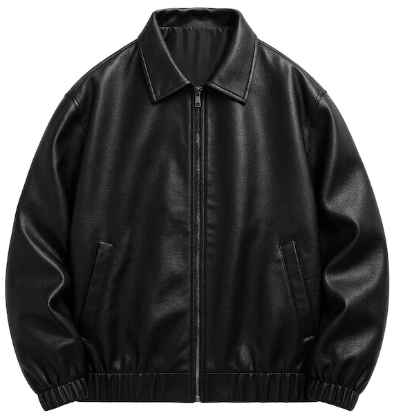 90s Vintage Black Leather Bomber Jacket – Retro Boxy Fit 90s Vintage Black Leather Bomber Jacket – Retro Boxy Fit