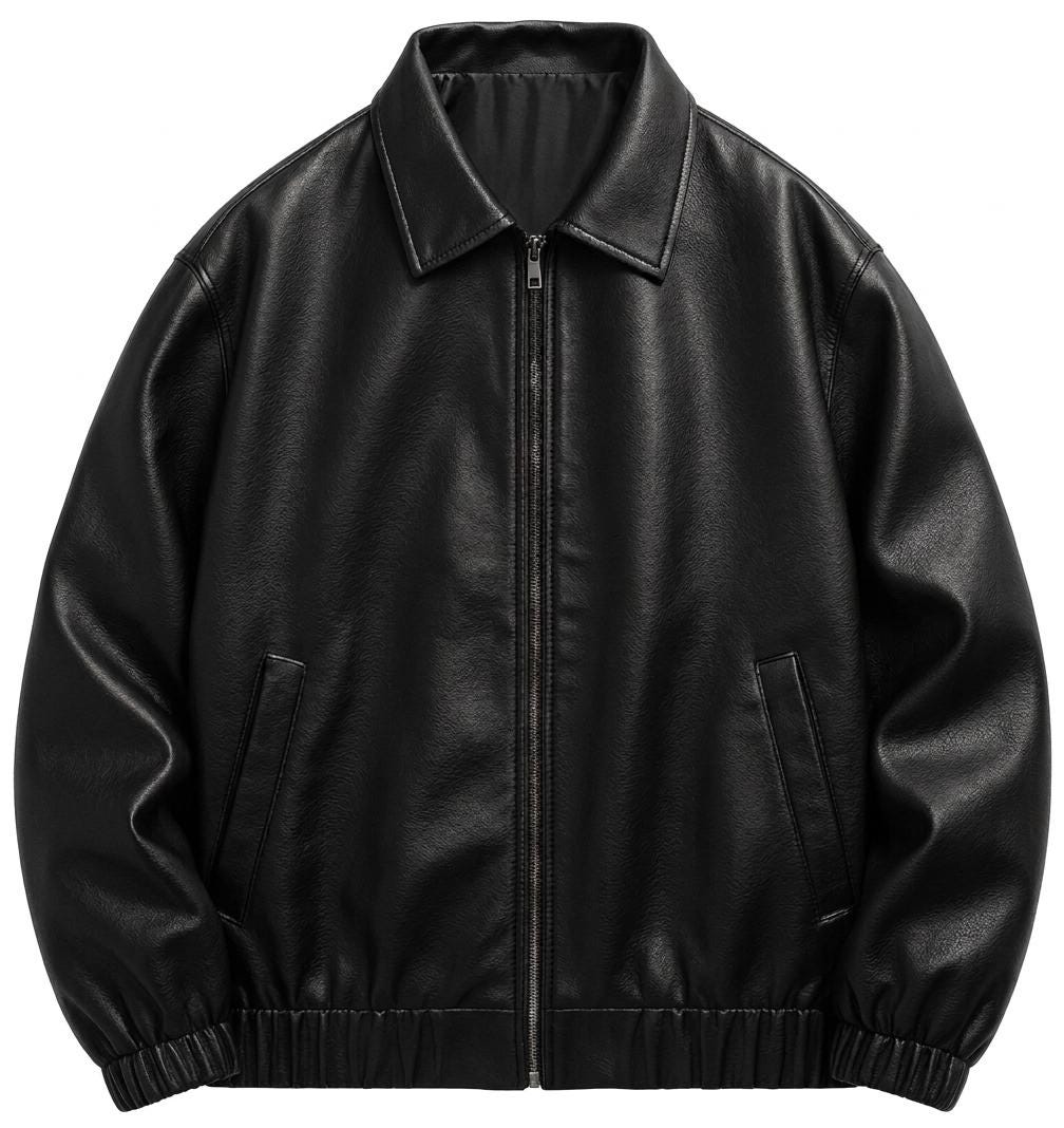 90s Vintage Black Leather Bomber Jacket – Retro Boxy Fit