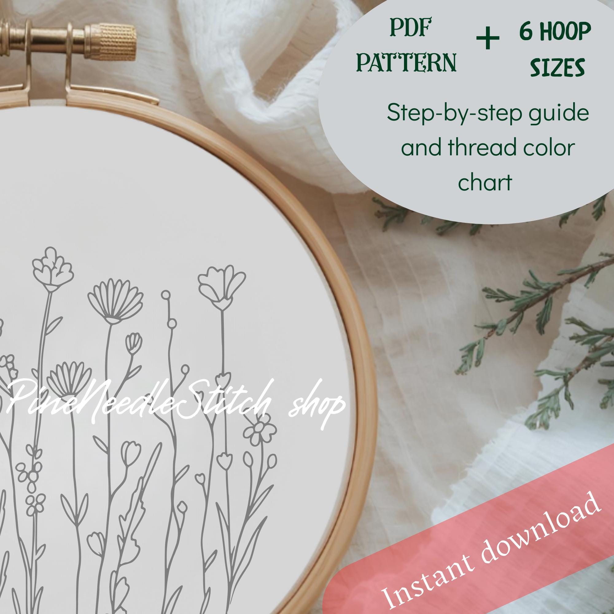 Wildflower Embroidery Pattern PDF, Floral Meadow Hoop Design, Beginner ...