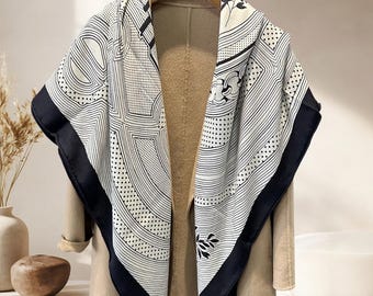 Vierkante sjaal zijdewol, zwart-witte oversized wollen sjaal, elegante omslag 51"