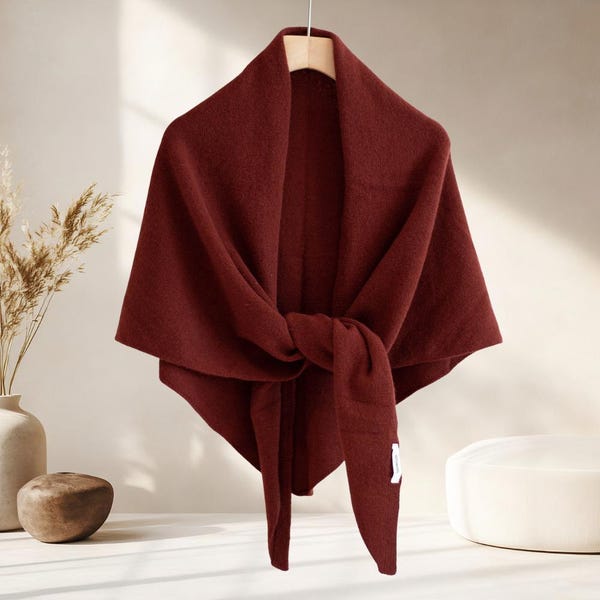 100% Wool Triangle Shawl for Women, Large Wool Knitted Scarf, Warm Travel Wrap