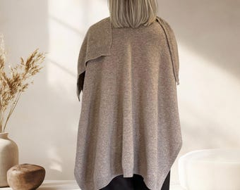 100% Merino Wool Shawl, Travel Wool Wrap, Elegant Soft Lightweight U Shape Ruana Cloak