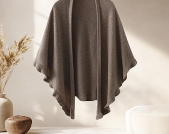 100% Merino Wool Triangle Shawl for Women, Brown Soft Wool Knitted Wrap, Warm Travel Scarf