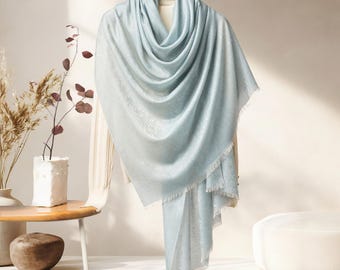 Grote sjaal dunne wol, sjaal van fijne wol jacquard 35 x 79 inch
