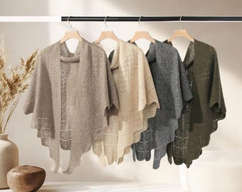 100% Cashmere Triangle Scarf, Hollow Knit Cashmere Shawl for Women, Elegant Travel Wrap