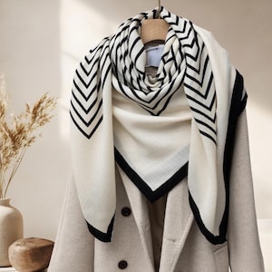 Wool Square Scarf, Oversized Wool Shawl, Ivory Spring Wrap 51" image 1