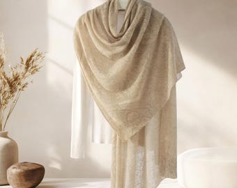 100% Cashmere Cashew Large Scarf 70x27", Elegant Thin Cashmere Shawl, Old Money Style Wrap
