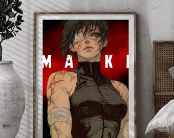 Retro Anime Poster Maki | JJK Anime Druck | Minimalistisches Anime Dekor | Manga Charakter Poster | Geschenk für Anime Liebhaber