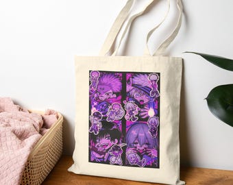 JJK Chibi Sorcerer Anime Tragetasche, Manga Fan Canvas Tasche, Totes im japanischen Stil, Geschenk für Anime-Liebhaber, Otaku-Sammlung