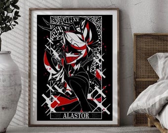 Anime Poster Alastor, Dark Cartoon Bösewicht Kunstdruck, Gothic Anime Style Wandkunst, Rot Schwarz Ästhetisches Poster, Gruseliger Charakter Dekor