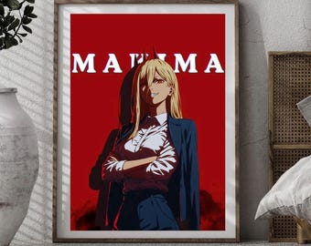 Retro Anime Poster Makima | Anime Print | Minimalistisches Anime Dekor | Manga Charakter Poster | Kein Rahmen enthalten