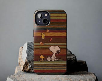 Niedliche Snoopy Handyhülle | Gestreifte Handyhülle l Cozy Seasonal Design l Geschenk für snoopy Liebhaber l nostalgischer Cartoon-Stil