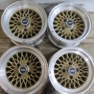 Vintage ENKEI Gold Mesh Wheels 14x7J +10 4x114.3 Deep Dish Set of 4 JDM