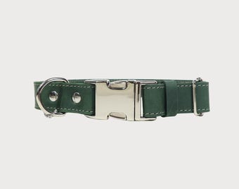 Premium Leather Dog Collar, Custom Adjustable Green Pet Collar For Small And Large Dogs