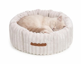 Cama de terciopelo de lujo para perros, cama de diseño para mascotas hecha a mano en Europa, cama para perros a rayas, lavable, cama para perros pequeños y medianos, muebles modernos para perros.