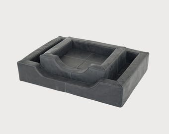 Luxury Italian Leather Dog Bed, Handmade Designer Dog Bed With Sherpa Texture, Orthopedic Washable Pet Bed, Custom Dog Gift