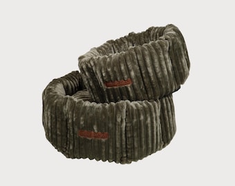 Forest Green Terry Dog Bed CHARLES | Handmade Designer Pet Bed | Washable Striped Dog Sofa Small Medium