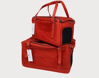 Italian Leather Pet Carrier Bag | Luxury Small Dog Travel Tote | Handcrafted Designer Pet Bag