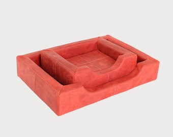 Italian Leather Designer Dog Bed, Red Handmade Orthopedic Pet Bed, Washable Luxury Dog Bed, Modern Dog Supplies
