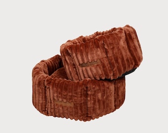 Terracotta Velvet Dog Bed, Luxury Handmade Pet Bed Europe, Striped Washable Dog Bed, Small Medium, Modern Dog Furniture
