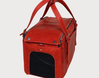 Luxury Leather Dog Carrier Purse, Handmade Italian Leather Pet Carrier Bag, Designer Cat Carrier, Small Dog Travel Bag