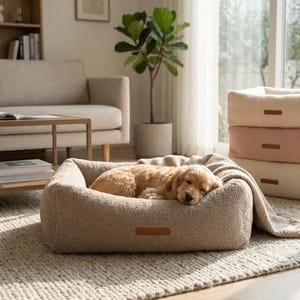 Personalisiertes Hundebett mit Stickerei, großes Hundebett nach Maß, handgefertigtes rechteckiges Haustierbett, Geschenkidee für Hundeliebhaber