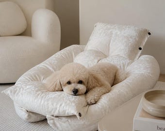 Luxury Transformable Dog Bed for Small Dogs, Modern Velvet Pet Sofa, Washable Designer Dog Cushion, Handmade Dog Bed Malibu