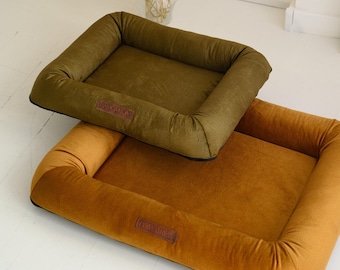 Personalized Dog Bed With Name, Cozy Velor Dog Pillow, Modern Designer Pet Furniture, Premium Indoor Bed