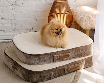 Colchón ortopédico para perros, cama de lujo para perros, cama tipo almohada grande para perros, colchón lavable para mascotas, hecho a mano en Europa, cojín para perros marrón beige