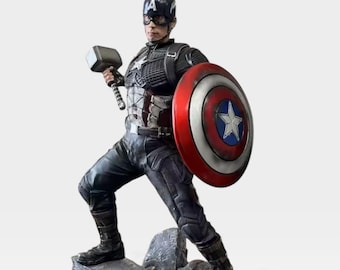 Escultura del Capitán América. 60 cm de altura. Estatua. Figura. Pintada a mano.
