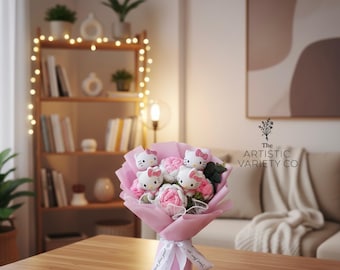 Hello Kitty pluche boeket, schattig roze cadeau-arrangement | Kawaii alternatief voor bloemen | Cadeau voor verjaardag, jubileum en Valentijnsdag