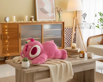 Toy Story 3–Inspired Pink Strawberry Bear Plush Pillow – Sleeping Teddy, Cute Kawaii Plush Decor