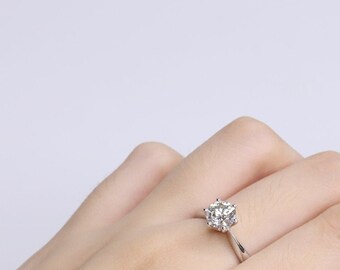 Moissanite Diamond Solitaire Engagement Ring six-prong setting.