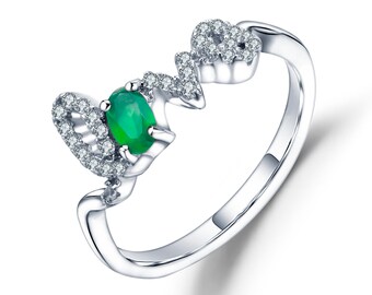 Ring of Love in handwriting with a Natural Green Agate Stone.