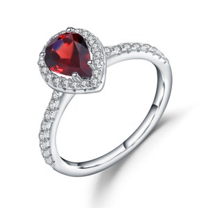 Natural Red Garnet Heart Ring and Cubic Zirconia in 925 Sterling Silver Stamped.