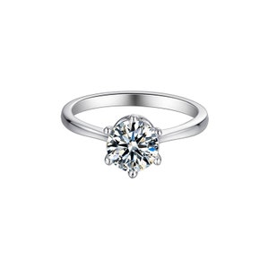 Brillanter Moissanit Diamant Solitär Verlobungsring in sechs Krappenfassung.