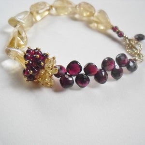 Genuine Garnet and Natural Citrine, 14k and 24k Gold Bracelet
