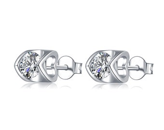 Sterling Silver Heart Earrings with Moissanite Diamonds