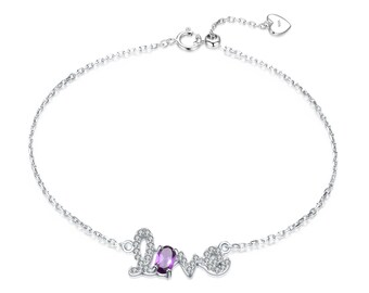 Bracelet, Letter of Love in handwriting with a Natural Amethyst Stone.