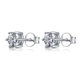 Sterling Silver Earrings with Brilliant Moissanite Diamonds six-prong setting