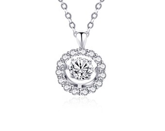 Beautiful Twinkle Moissanite Diamond Necklace with a Halo of Diamonds around the center stone.