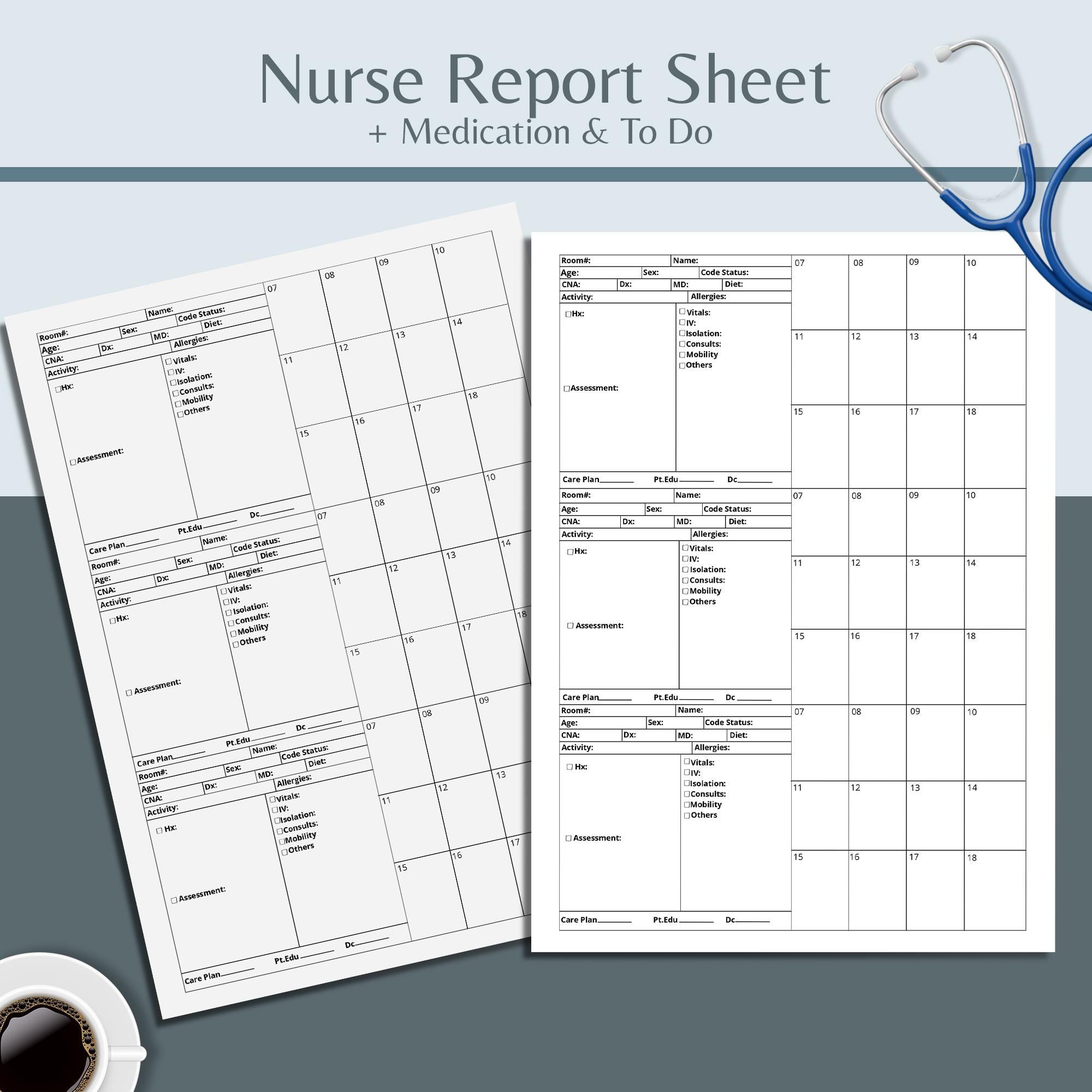 Nurse Report Sheet: 3 Patient Medical-surgical Handoff, ICU Report ...