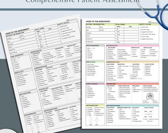 Bewerkbaar sjabloon voor een volledige verpleegkundige beoordeling: Klinisch onderzoeksformulier (digitale download)