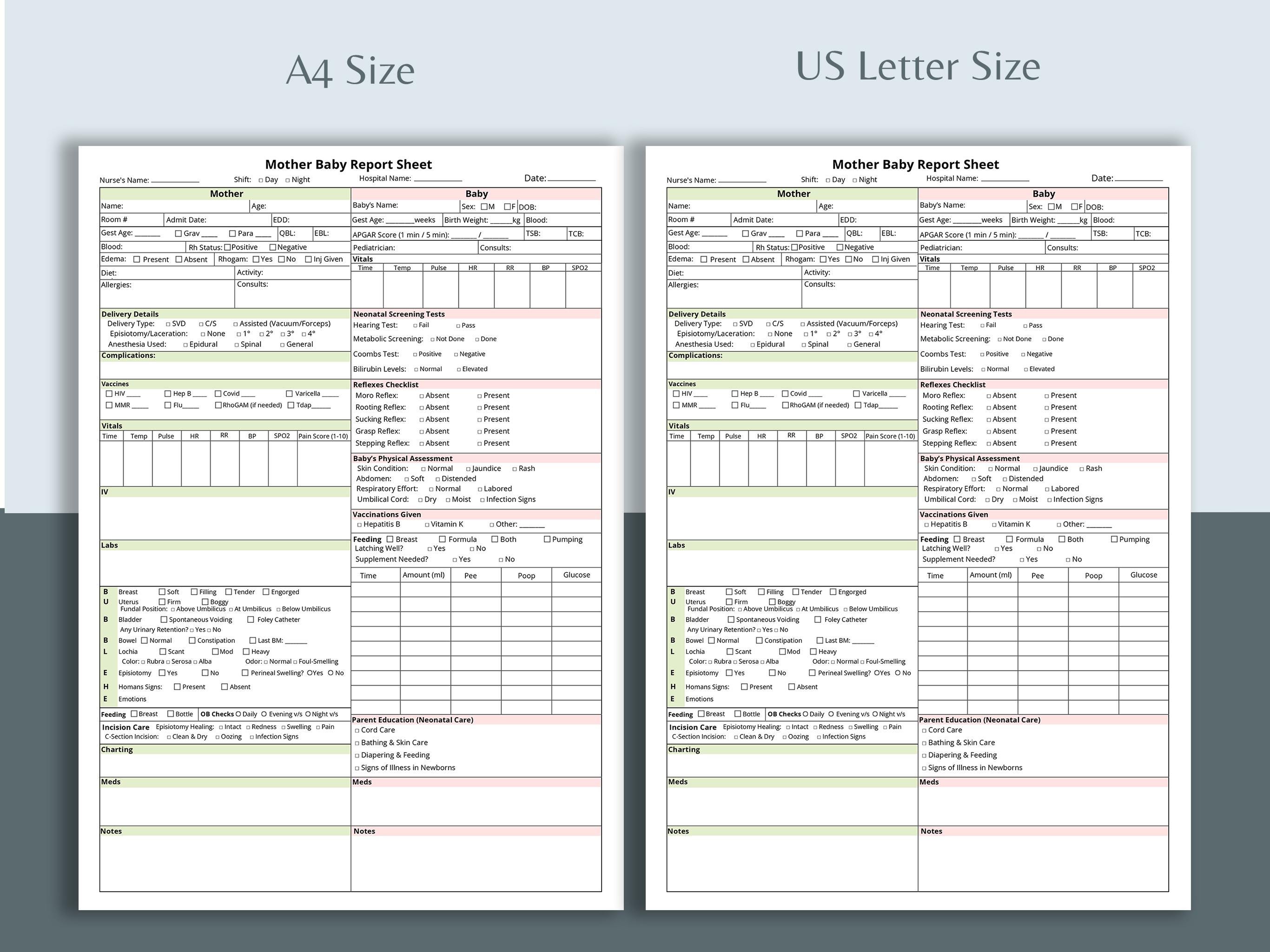 Mother Baby Nurse Report Sheet Medsurg | Postpartum Nursing Report ...