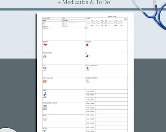 Verpleegkundig hersenblad, Medisch-chirurgisch rapportblad, Medisch-chirurgisch telemetrie rapportblad, Verpleegkundig hersenblad, Verpleegkundig rapportblad, IC-verpleegkundige rapportblad